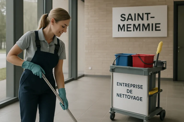Équipe de nettoyage au travail dans un appartement à Saint-Memmie avec des produits spécialisés.
