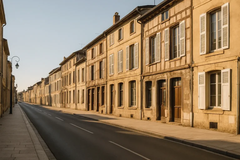 Rue de Vitry-le-François, façades anciennes, trottoir propre, ciel dégagé