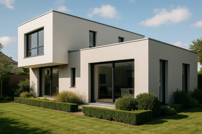 Façade d'une maison moderne à Épernay sous un ciel ensoleillé.